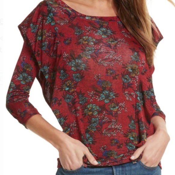 Free People Tops - Free People Red Floral Dock Street Ruffle Top XS